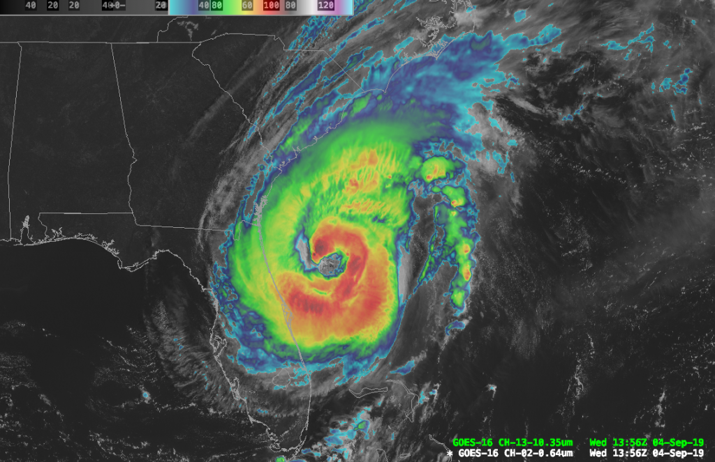 Combination IR/visible image of Hurricane Dorian.