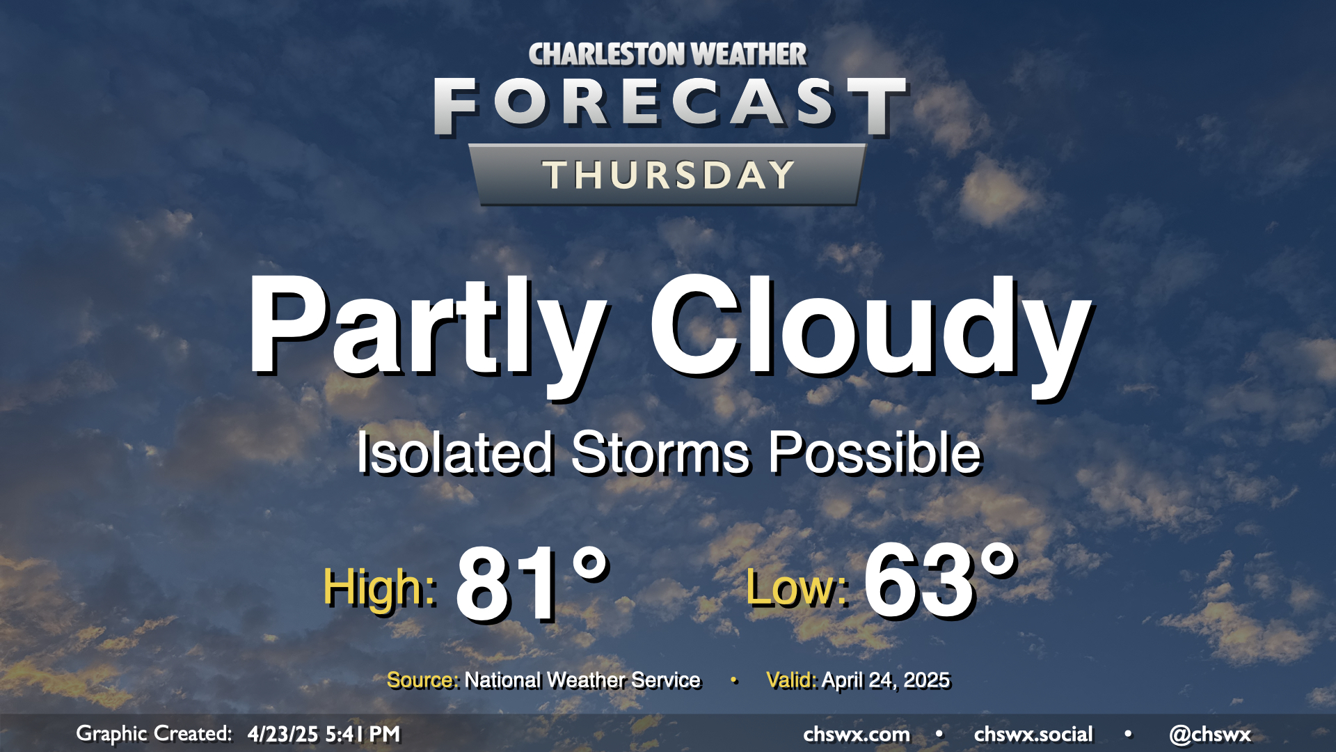 Thursday: A couple storms possible, otherwise partly cloudy ...
